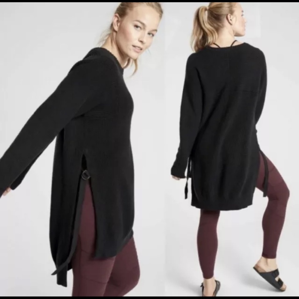 Athleta West End Black Tunic Sweater S Tie. Sides Womens